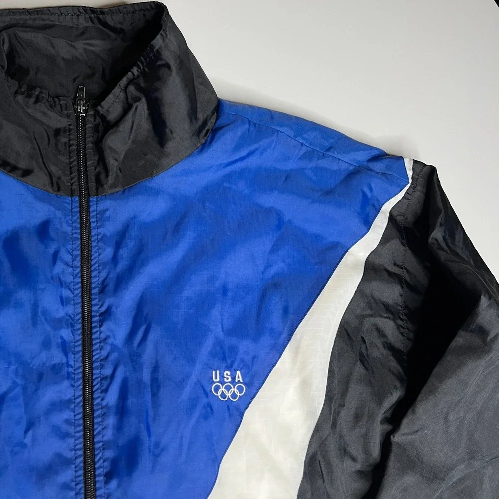 Vintage USA Olympics Windbreaker Jacket Black Blue White JCPenney Exclusive 90s